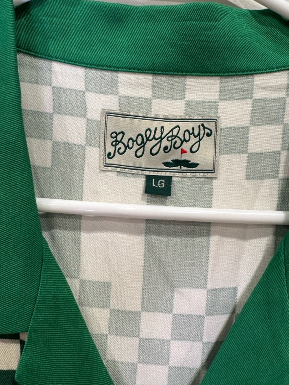 ⭐️ 2 for $20 Bogey Boys Green & White Checkerboard Golf Polo Button Down Shirt - Picture 2 of 4